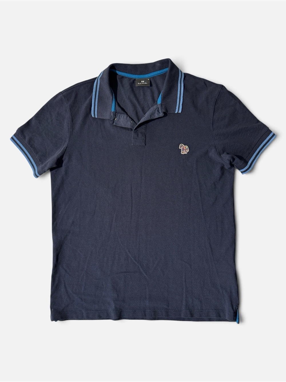 Paul Smith mens M Medium navy blue 100% cotton pique colorful horse polo shirt